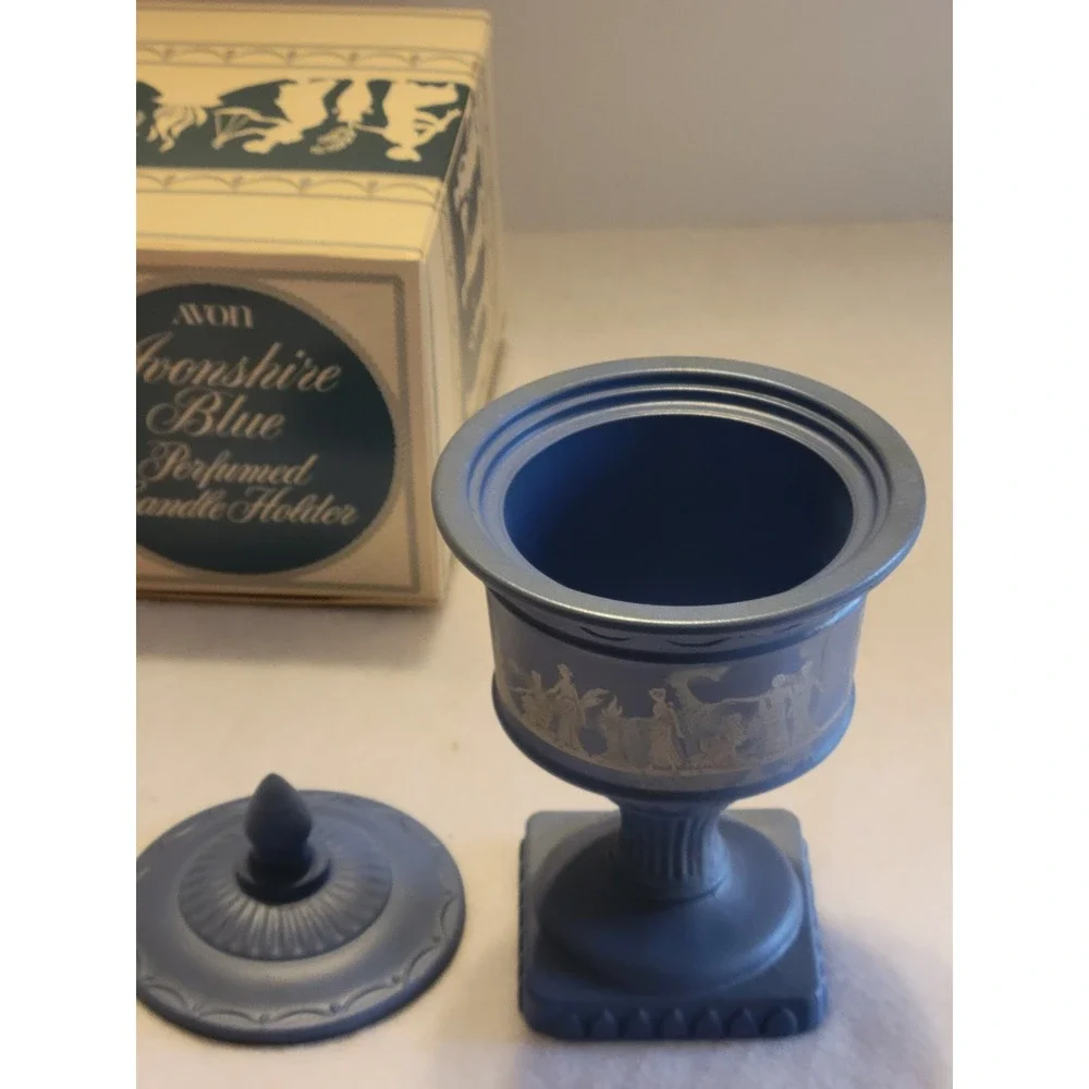 1970s VTG Avon‎ Avonshire Grecian Blue Candle Holder Wedgwood Style Blue w/ Box